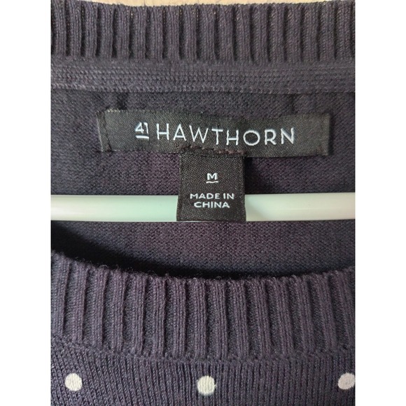 41 Hawthorn Navy Blue Aubree Fine Gauge Crewneck Sweater‎ Polka Dots Size Medium - Picture 3 of 4